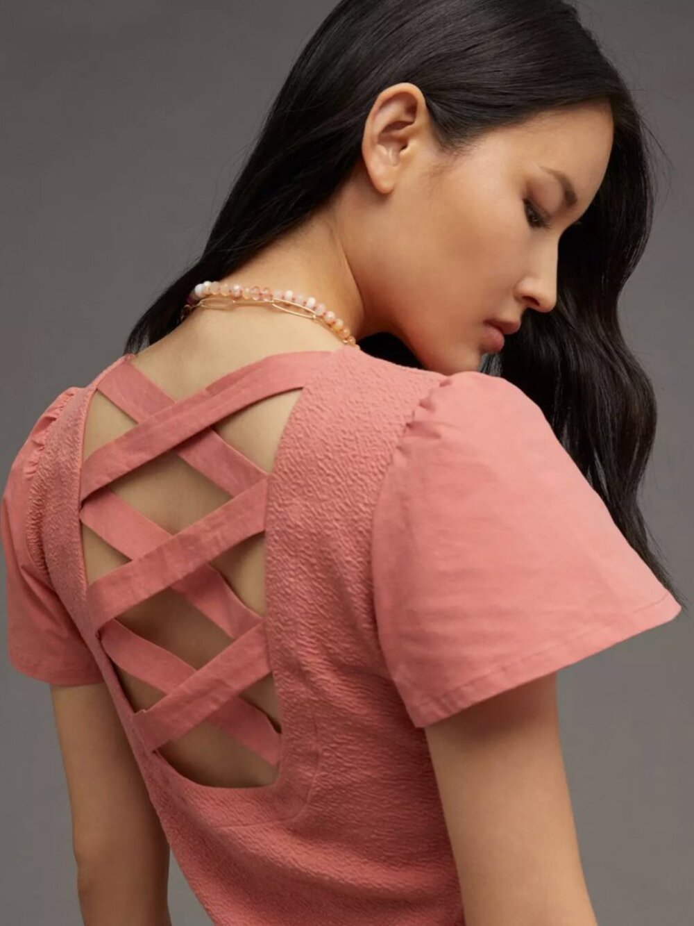 By Anthropologie Lace-Up Flutter Top